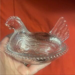 New Clear Glass Hen on Nest Decorative Dish